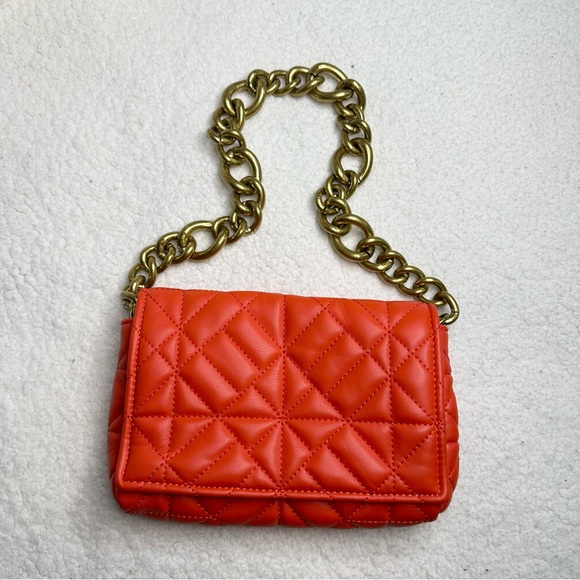 *ZARA* NWOT Quilted Chain Strap Shoulder Bag (Coral/Orange) - Picture 5 of 12